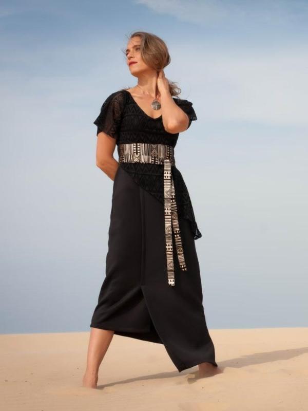 Black Angular Maxi Evening Dress