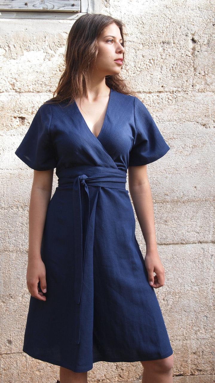 100% Linen, Origami Dress with Obi Belt