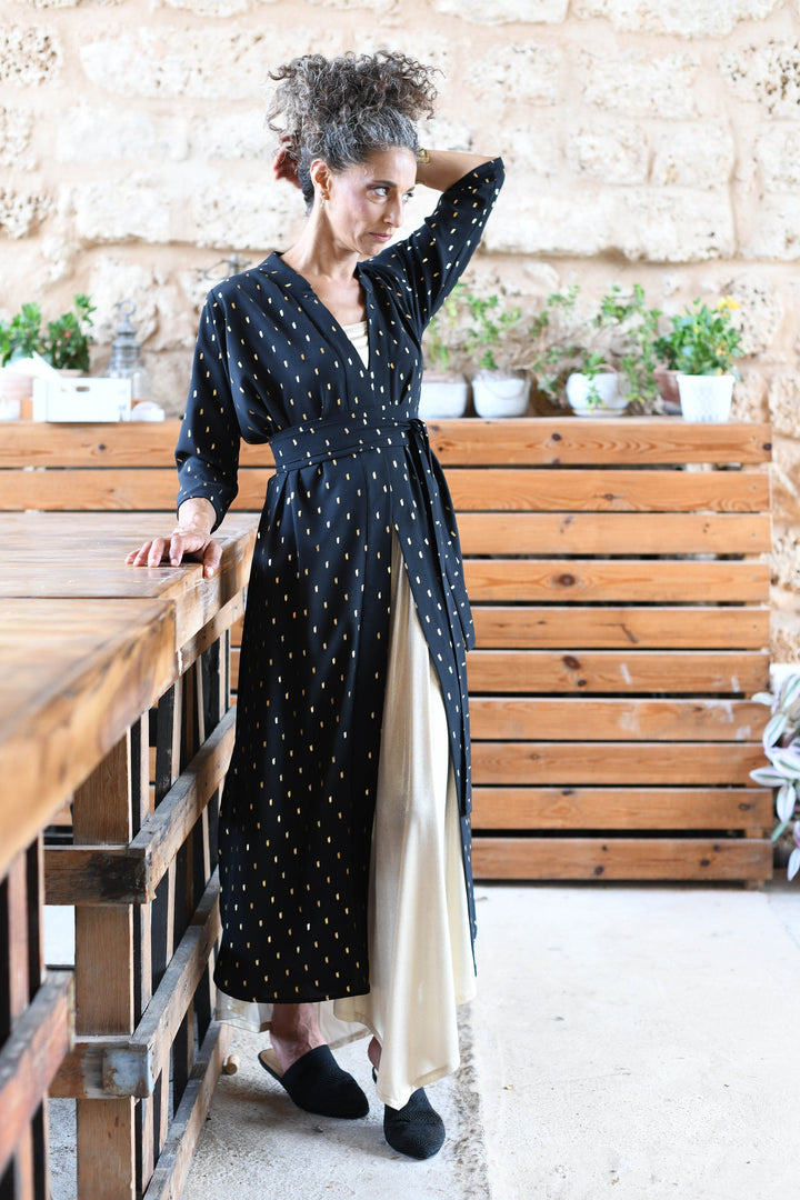 Black and Gold Kimono Dress